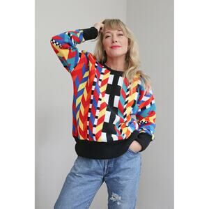 1980's Vintage Geometric Bold Print Ski Sweater ~ Women's MD LG XL ~ Men's MD LG